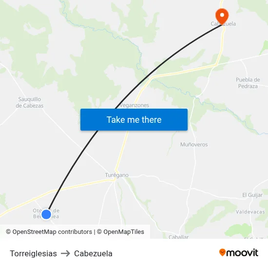 Torreiglesias to Cabezuela map