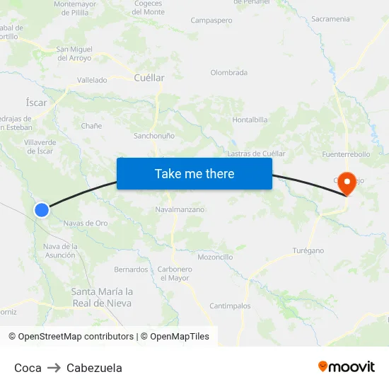 Coca to Cabezuela map