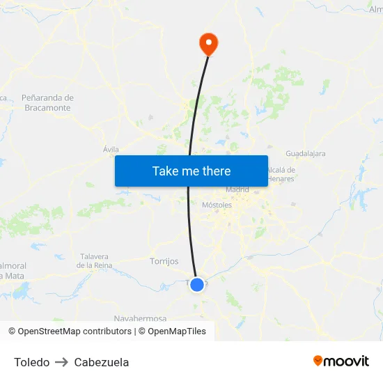 Toledo to Cabezuela map