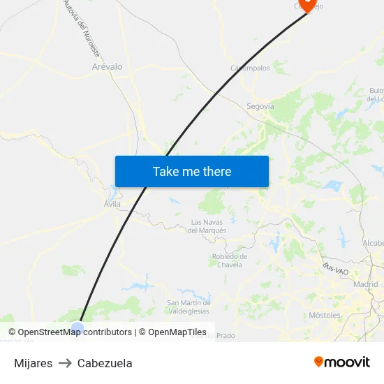Mijares to Cabezuela map