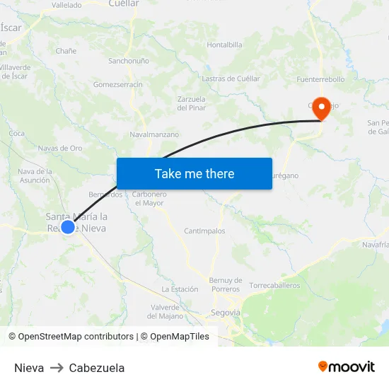 Nieva to Cabezuela map