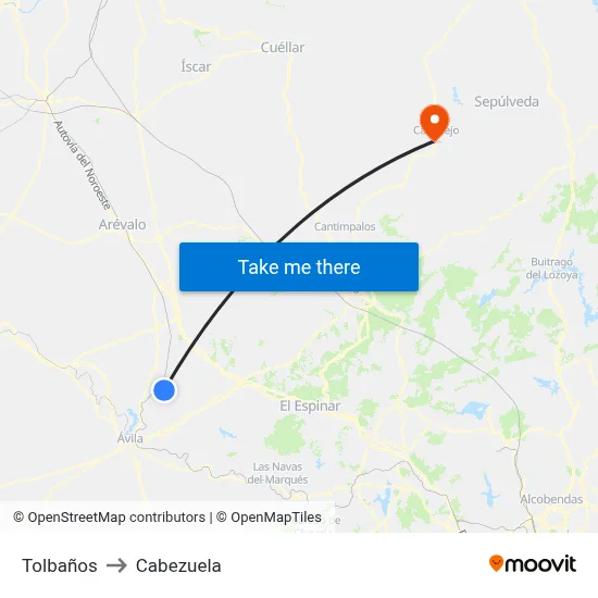 Tolbaños to Cabezuela map