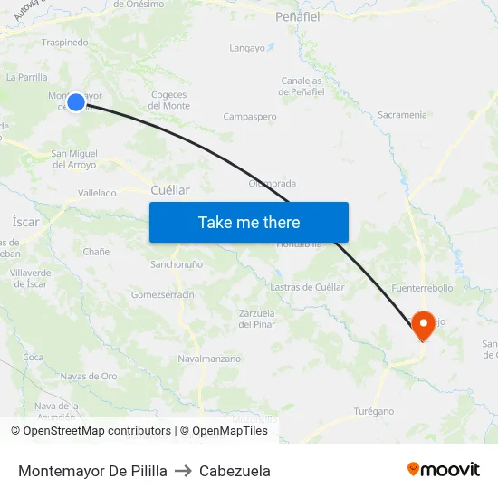 Montemayor De Pililla to Cabezuela map