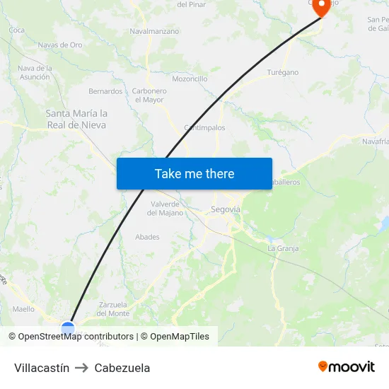 Villacastín to Cabezuela map
