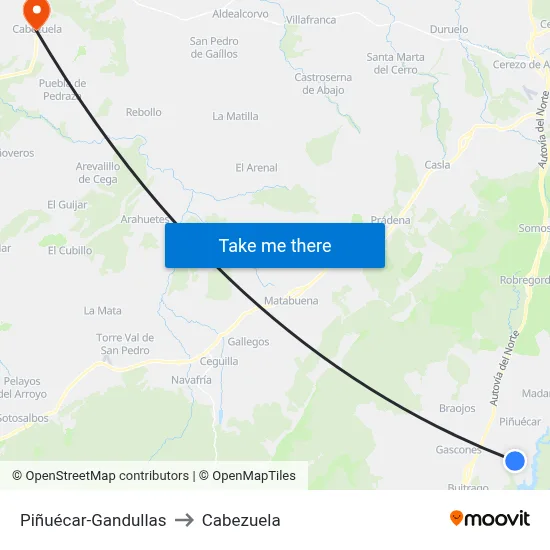 Piñuécar-Gandullas to Cabezuela map
