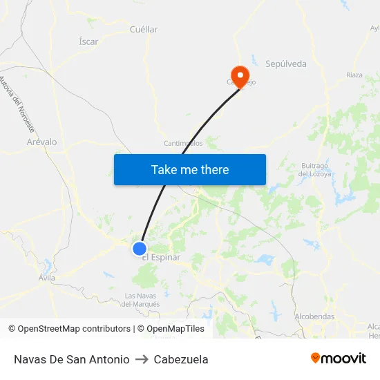Navas De San Antonio to Cabezuela map