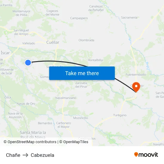 Chañe to Cabezuela map