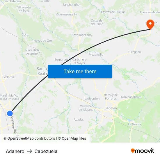 Adanero to Cabezuela map