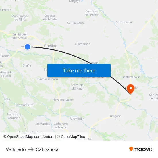 Vallelado to Cabezuela map