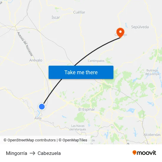 Mingorría to Cabezuela map