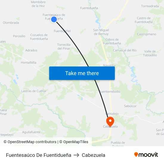 Fuentesaúco De Fuentidueña to Cabezuela map
