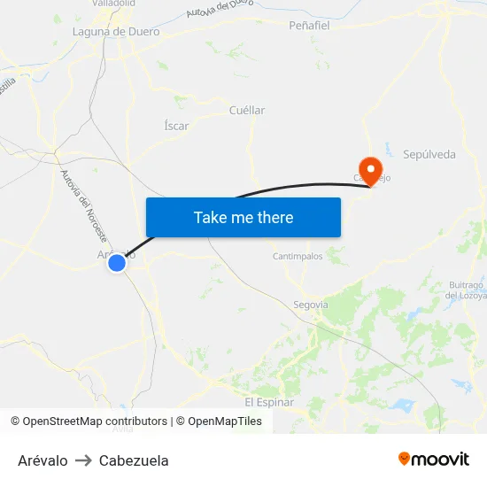 Arévalo to Cabezuela map