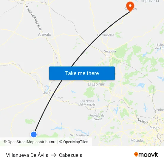 Villanueva De Ávila to Cabezuela map