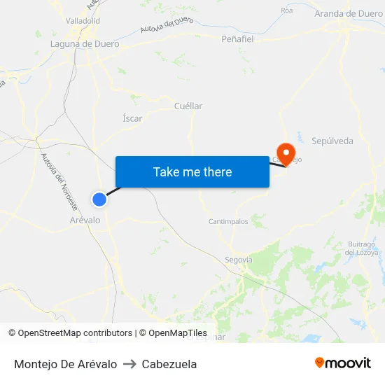 Montejo De Arévalo to Cabezuela map