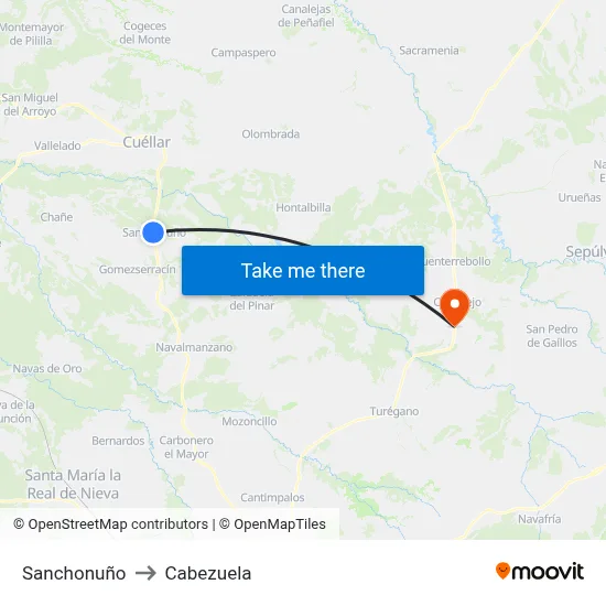 Sanchonuño to Cabezuela map