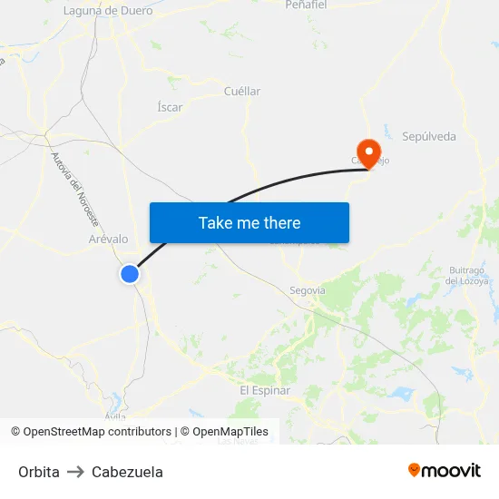 Orbita to Cabezuela map