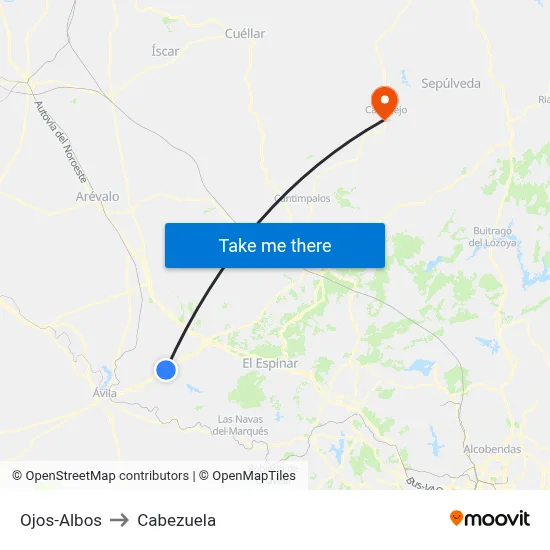 Ojos-Albos to Cabezuela map