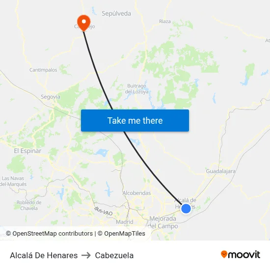 Alcalá De Henares to Cabezuela map