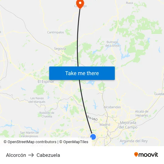 Alcorcón to Cabezuela map