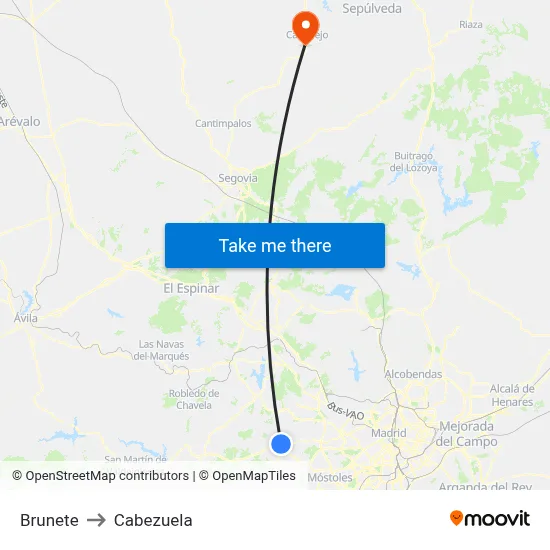 Brunete to Cabezuela map