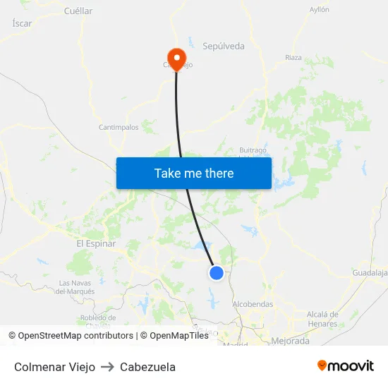 Colmenar Viejo to Cabezuela map