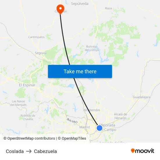 Coslada to Cabezuela map