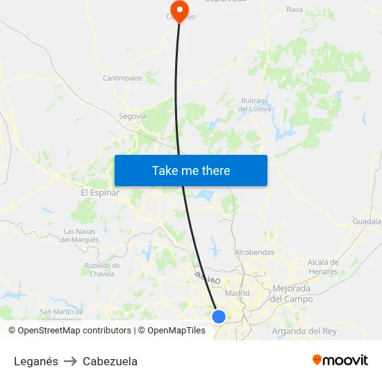 Leganés to Cabezuela map