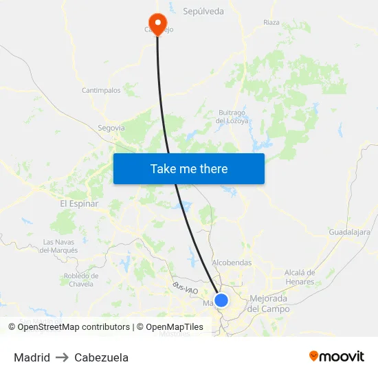 Madrid to Cabezuela map