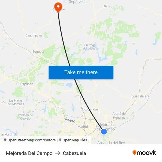 Mejorada Del Campo to Cabezuela map