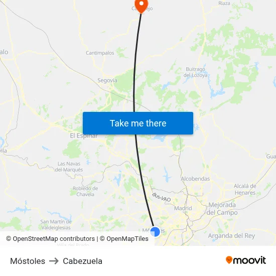 Móstoles to Cabezuela map