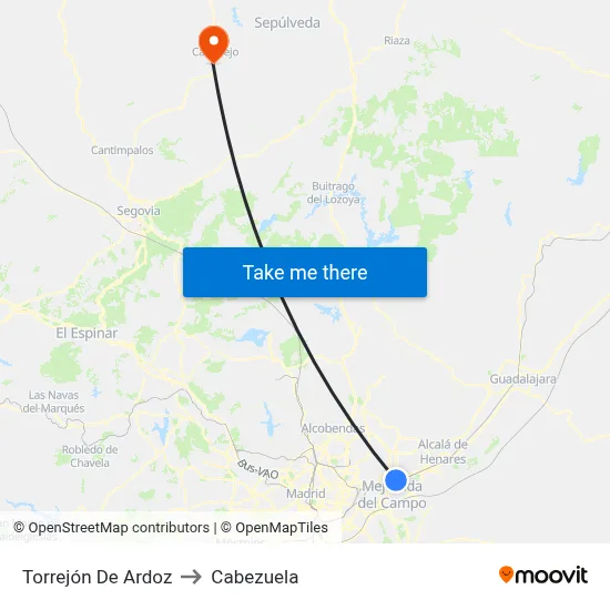 Torrejón De Ardoz to Cabezuela map