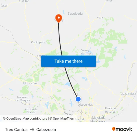 Tres Cantos to Cabezuela map