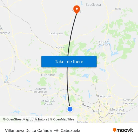 Villanueva De La Cañada to Cabezuela map