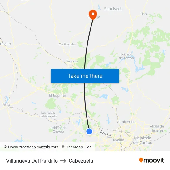 Villanueva Del Pardillo to Cabezuela map