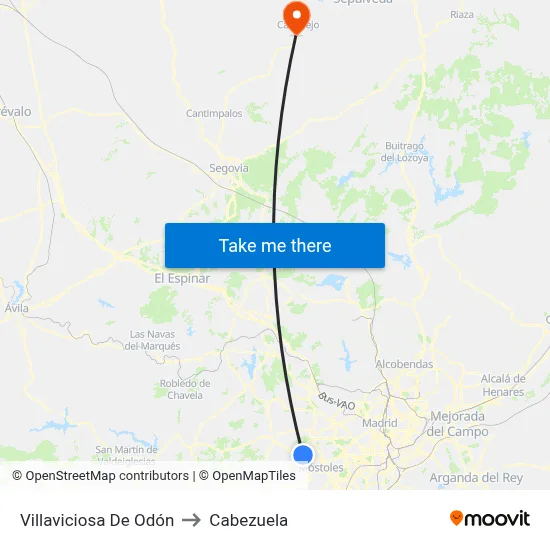Villaviciosa De Odón to Cabezuela map