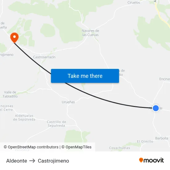 Aldeonte to Castrojimeno map