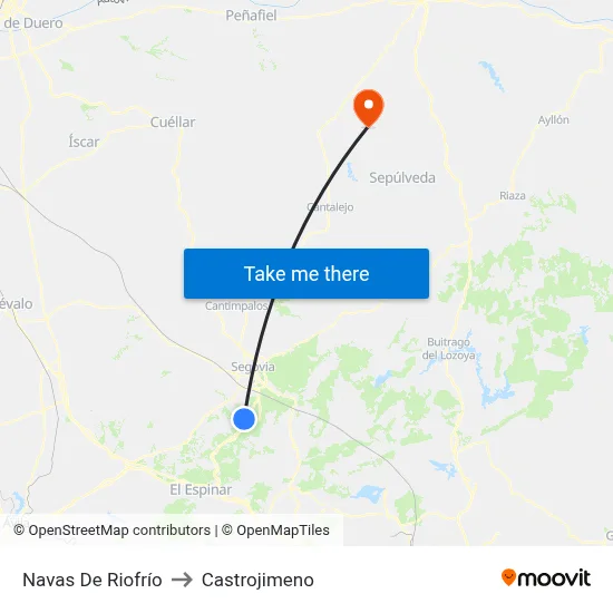 Navas De Riofrío to Castrojimeno map