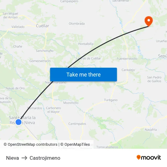 Nieva to Castrojimeno map