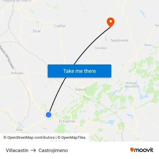 Villacastín to Castrojimeno map
