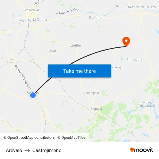 Arévalo to Castrojimeno map