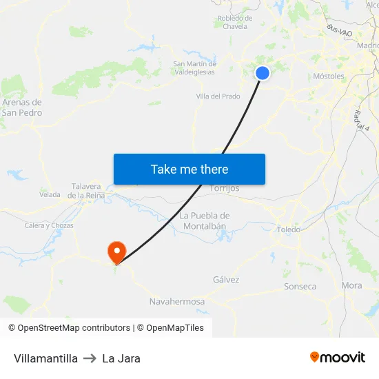 Villamantilla to La Jara map