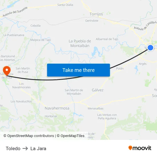 Toledo to La Jara map