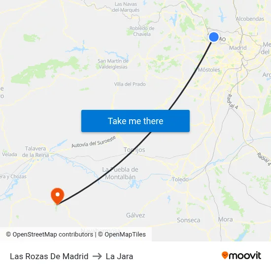 Las Rozas De Madrid to La Jara map
