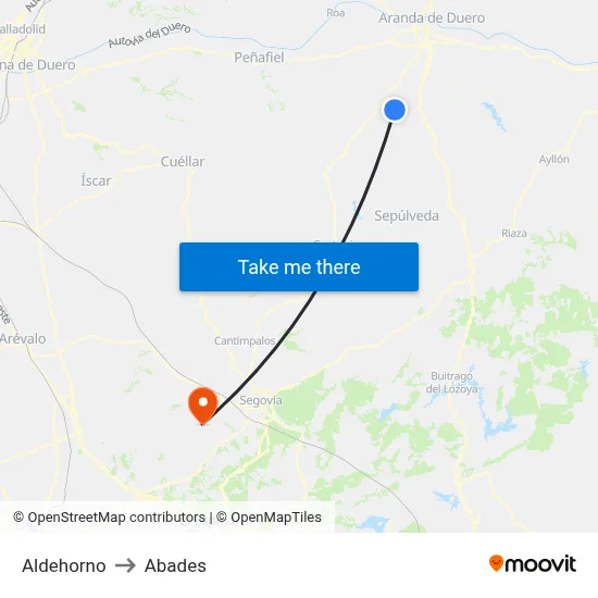 Aldehorno to Abades map