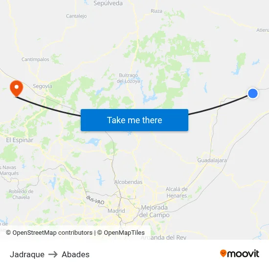 Jadraque to Abades map