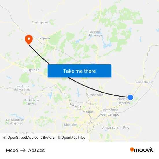 Meco to Abades map