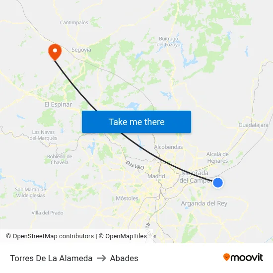 Torres De La Alameda to Abades map