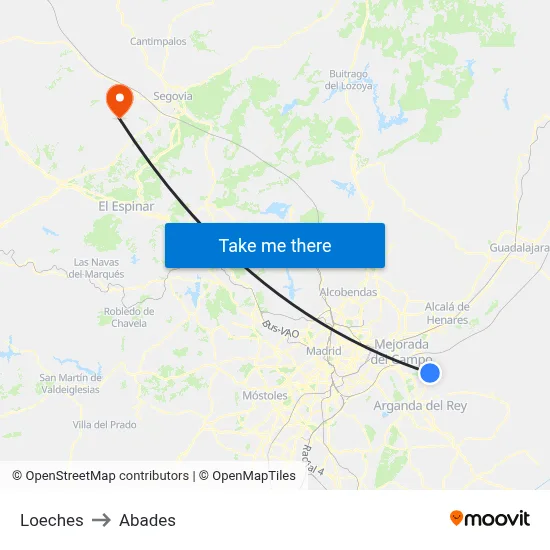 Loeches to Abades map