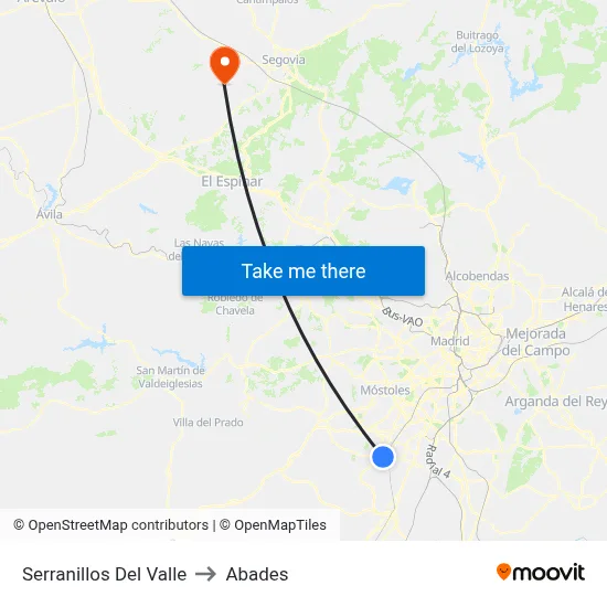 Serranillos Del Valle to Abades map