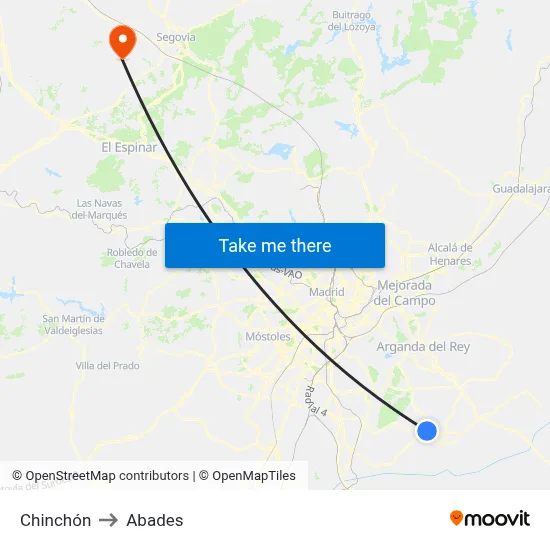Chinchón to Abades map